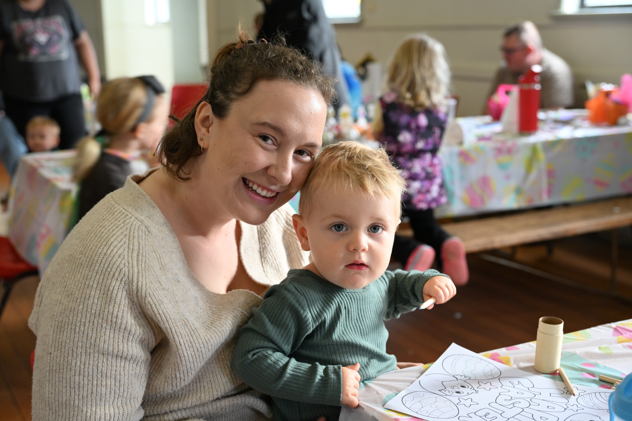 Eryn Dorhmann and Percy Hamilton doing some colouring.