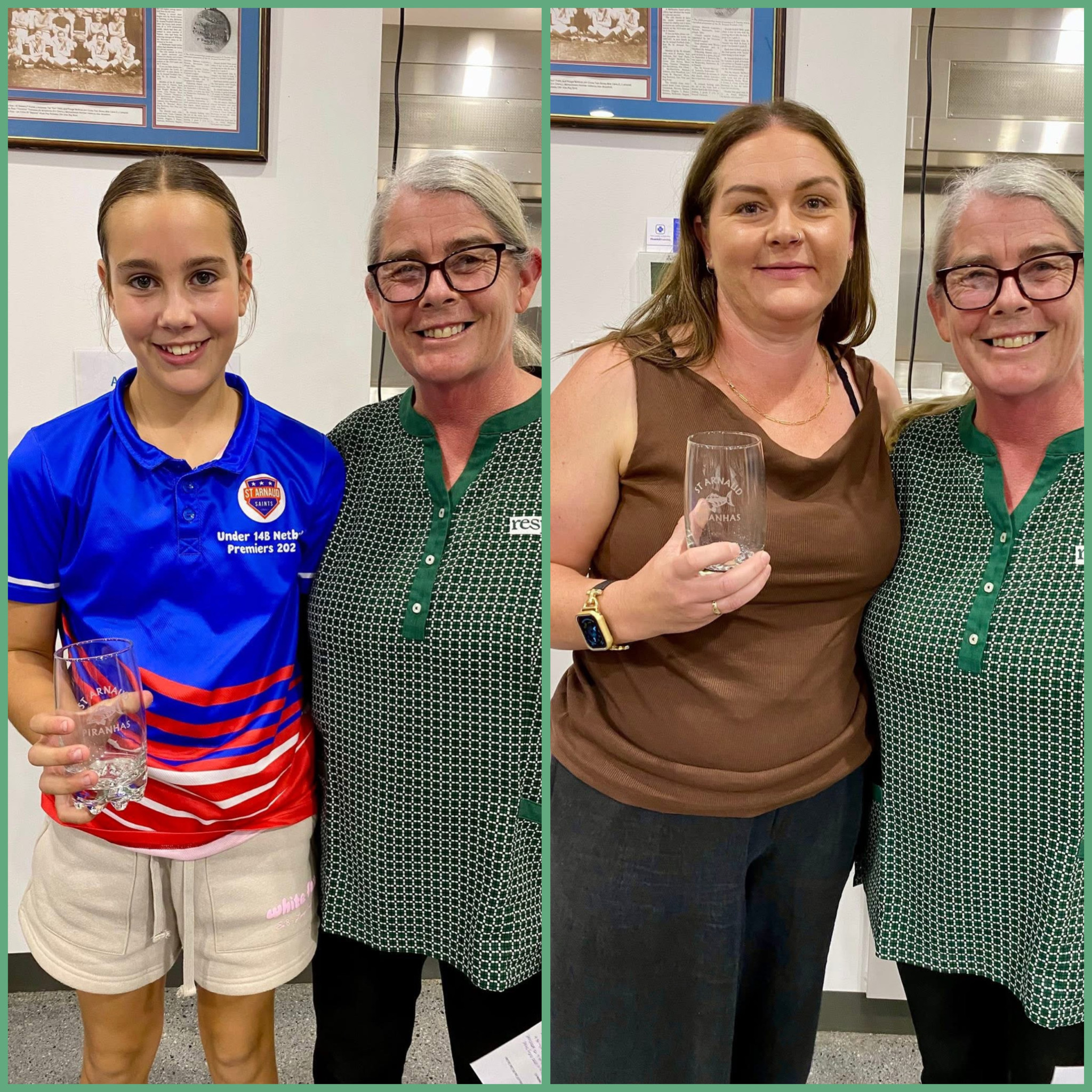 Coaches award Matilda Kirk and Stacey Taylor with Coach Leanne Burke.