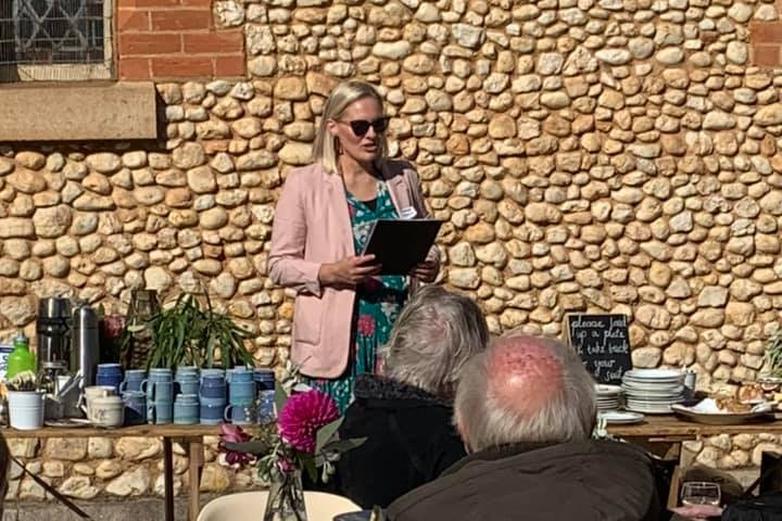 Johanna Medlyn addressed those who attended with stories of ‘the week’ that resulted in the successful tender for the Pebble Church