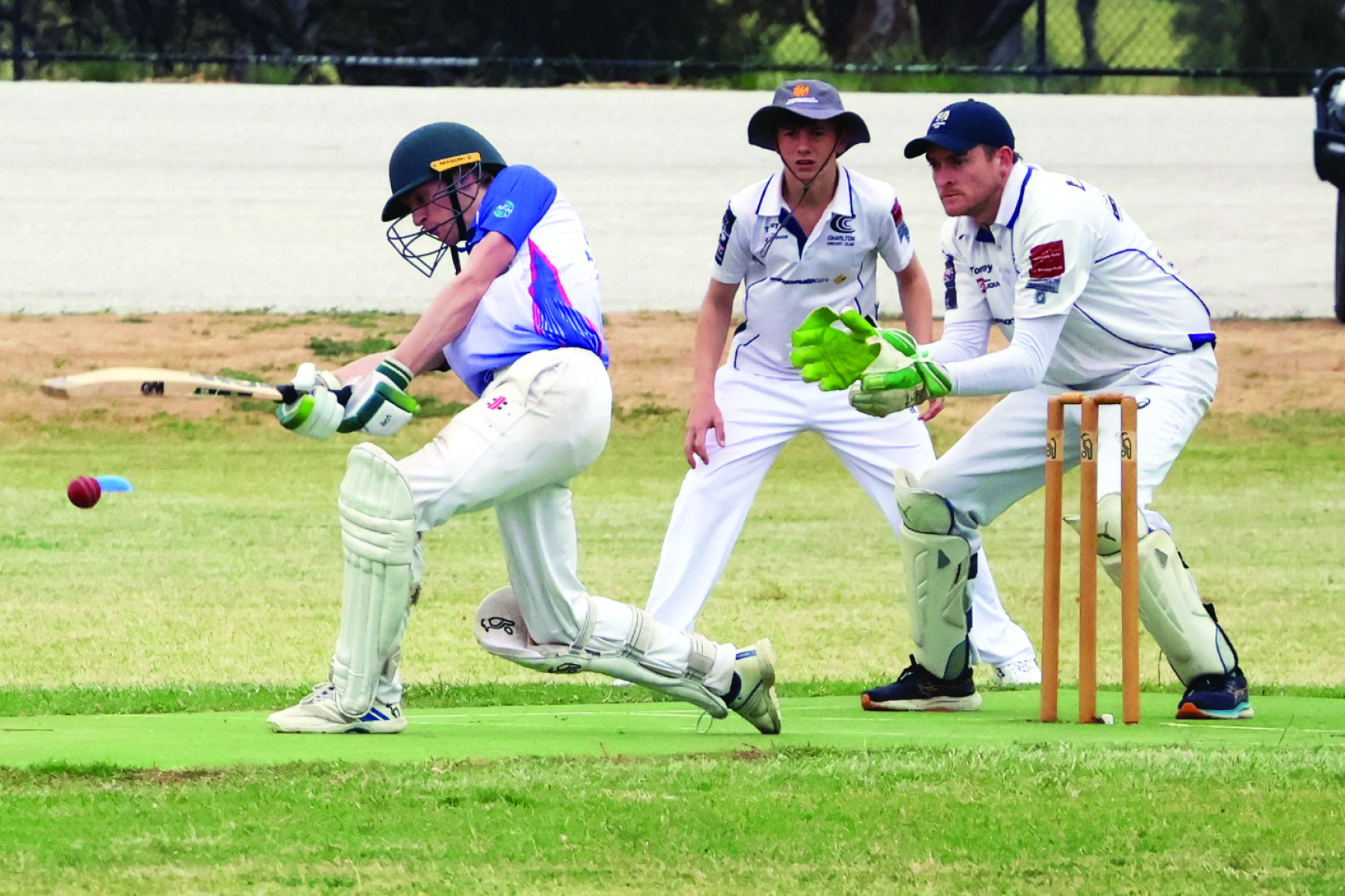 Austin Dean (Watchem) blocks the shot as Murphy Fitzpatrick and Billy Sexton are poised behind the wickets. CONTRIBUTED