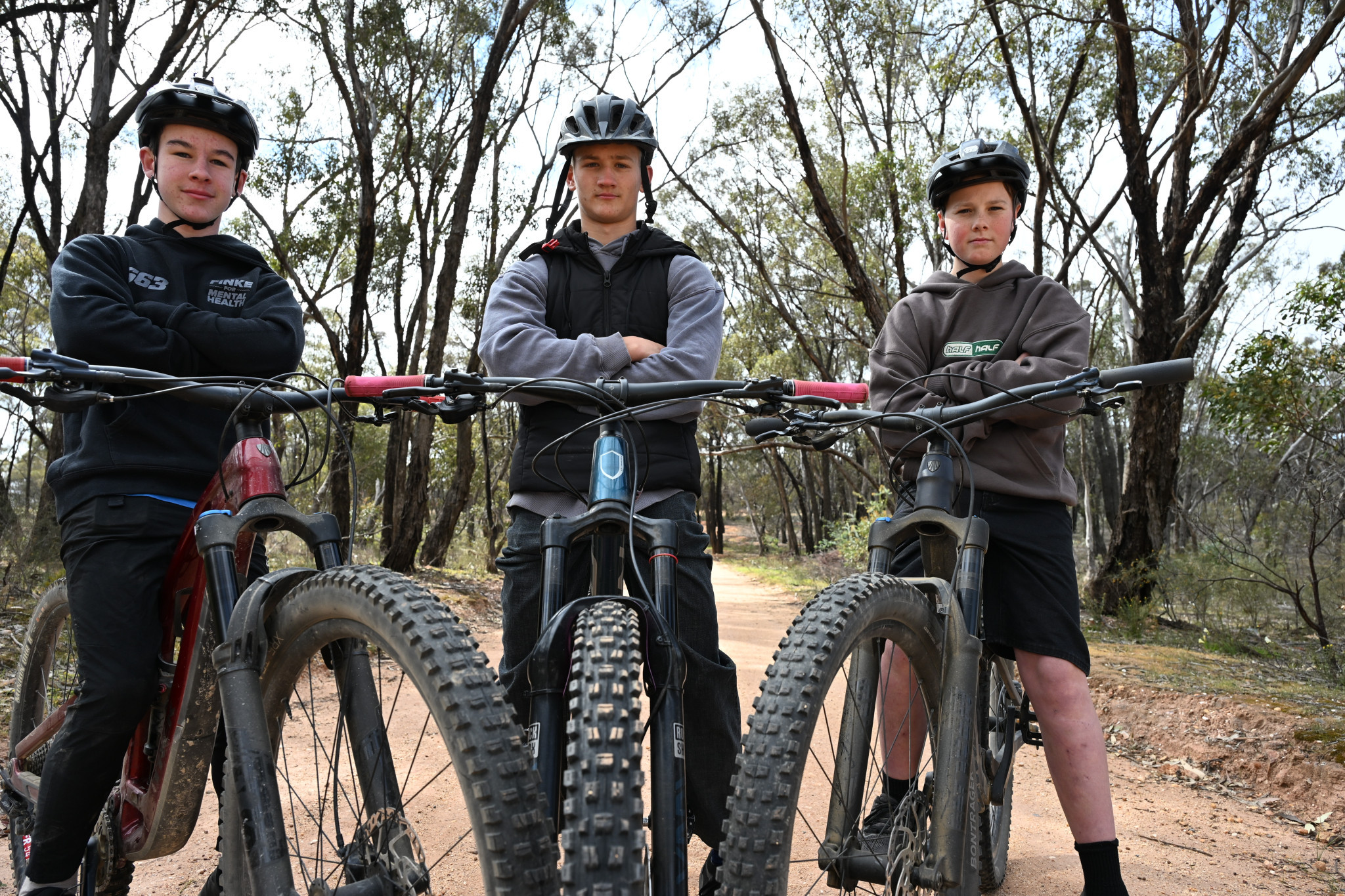 Riley Peacock, Finn Green and Charlie Kirk are sick of their jumps being destroyed, so they’ve joined the fight for an official track to be built at Lord Nelson Park in St Arnaud. NCN PHOTO
