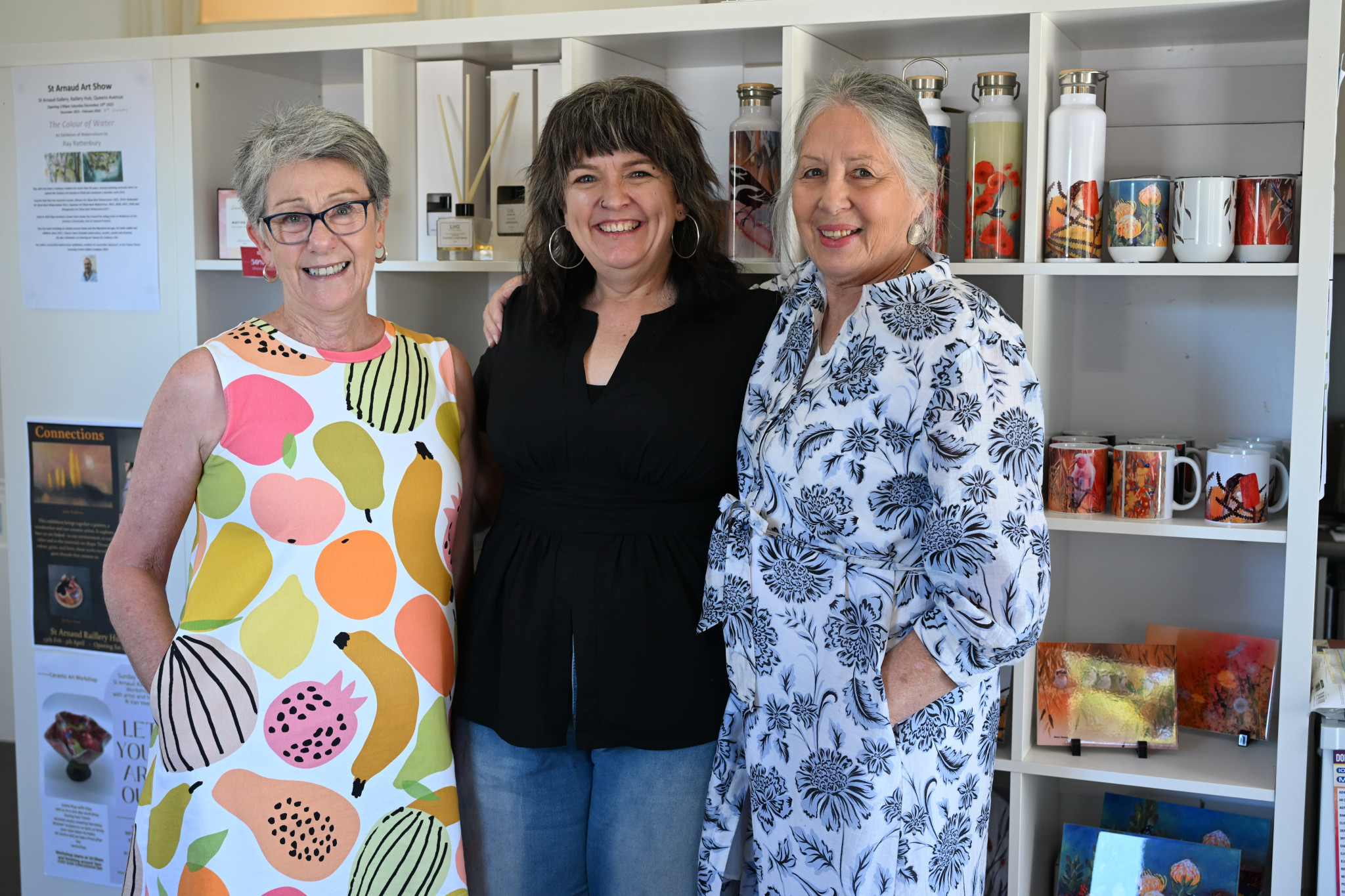 Tricia Hines, Tania Smith and Bronwyn McCulloch are just some of the smiling faces you&rsquo;ll see when you visit the Raillery Hub in St Arnaud. NCN PHOTO