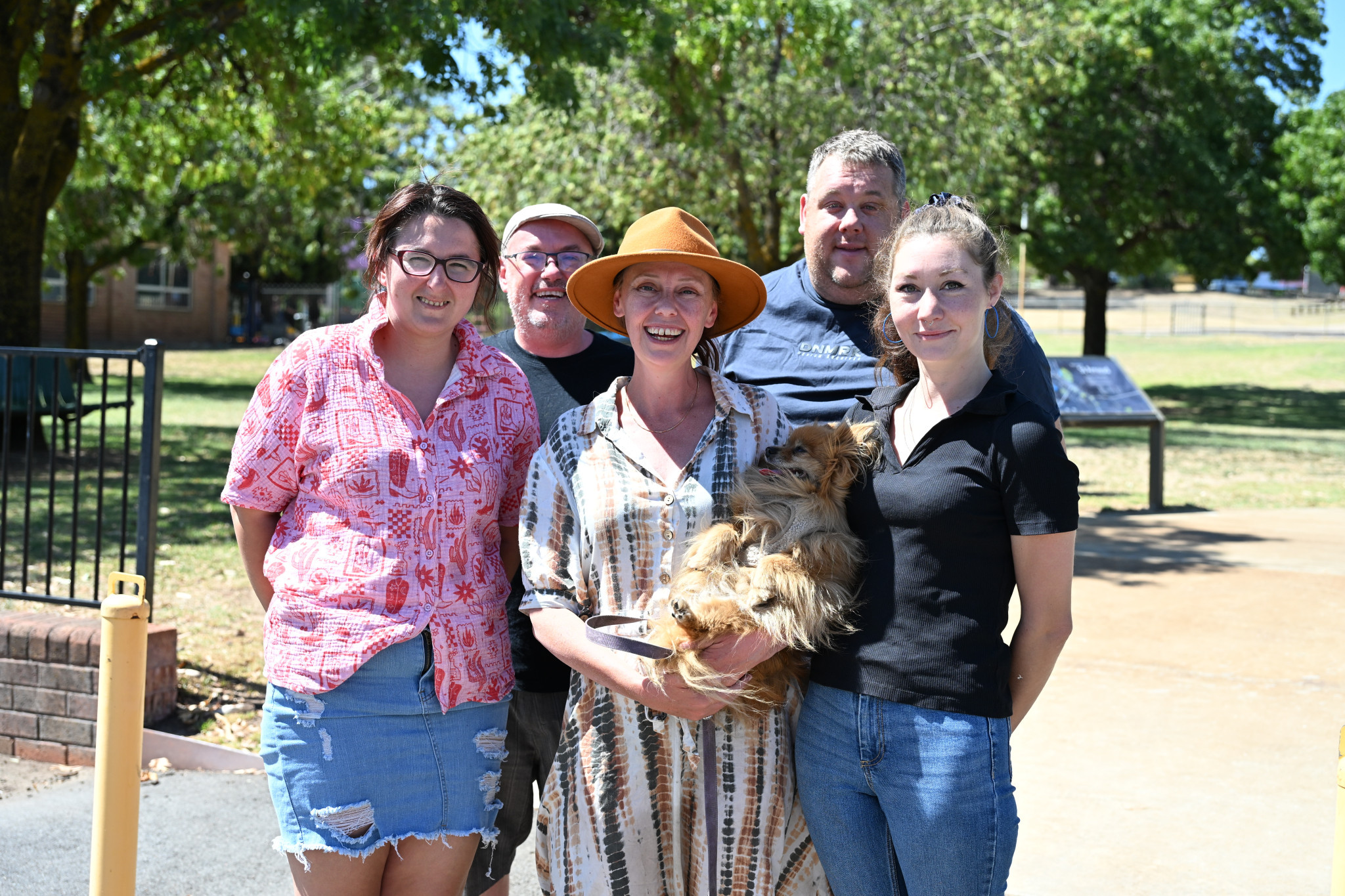 The new group behind the market: president Nikaela Perry, community liason Tobias Sherson, vice-president Lauren Sherson, committee member Hayden Perry and secretary/treasurer Haley Cook with mascot Foster. NCN PHOTO