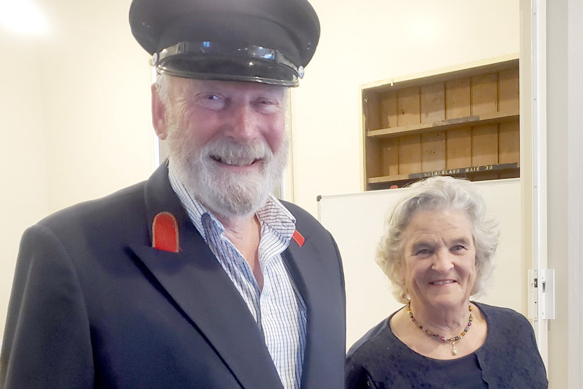 Russell Steel (left) becomes ‘the Station Master’ for the evening pictured with Karen Douglas.