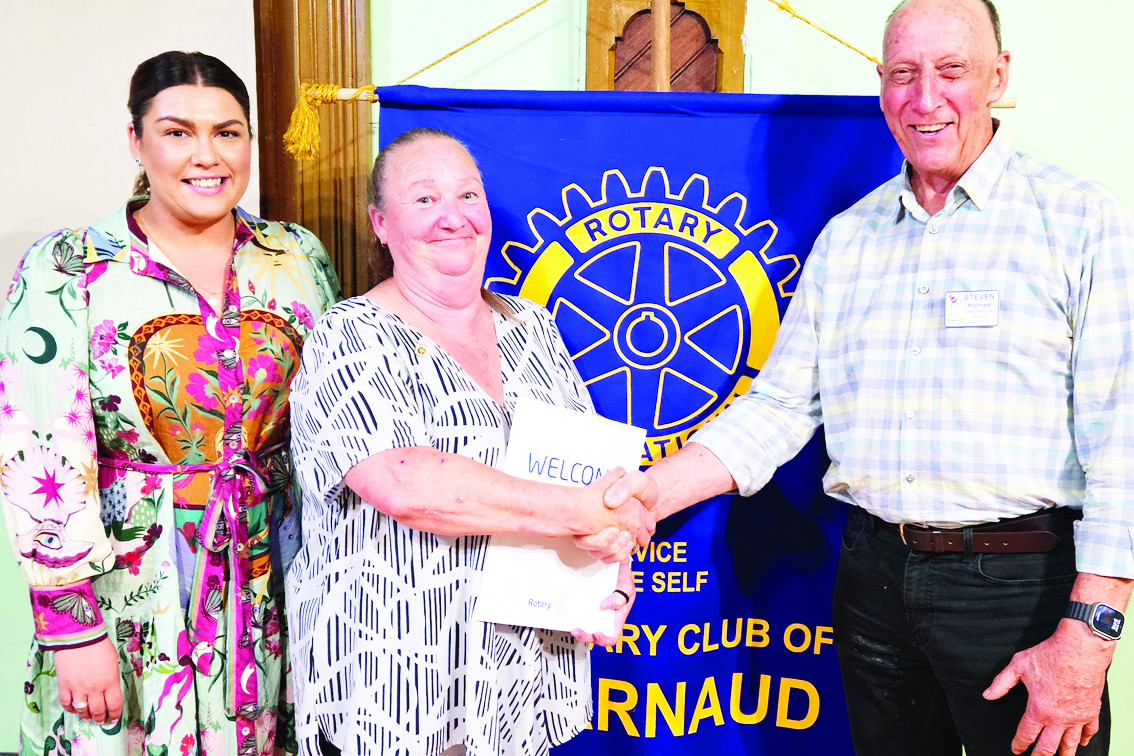 Left: Tracey Dunstan is inducted into the Rotary Club of St. Arnaud (left to right) Rotarian Lori McKenny, Tracey Dunstan, and Steven Holmes from the Rotary Club of Horsham East who officially inducted Tracey.