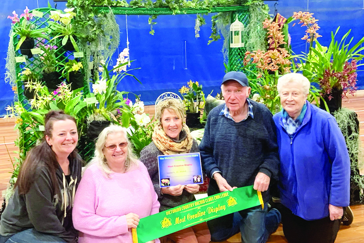 The St. Arnaud and District Orchid Society members, (left to right) Shezza and Jenni Dury, Helen Rigby, Rolf and Beate Wacker. Absent Eric and Deb Mattsson.