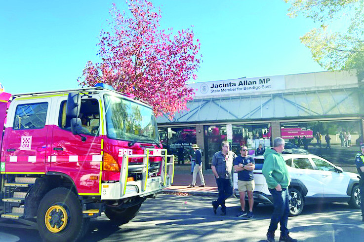 Last week’s protest at the Bendigo office of the Victorian Premier, Jacinta Allen, with farmers clearly indicating where they think the blame should be laid. The new Emergency Services Levy will see all Victorians paying more than before. PHOTO: Jason Barratt