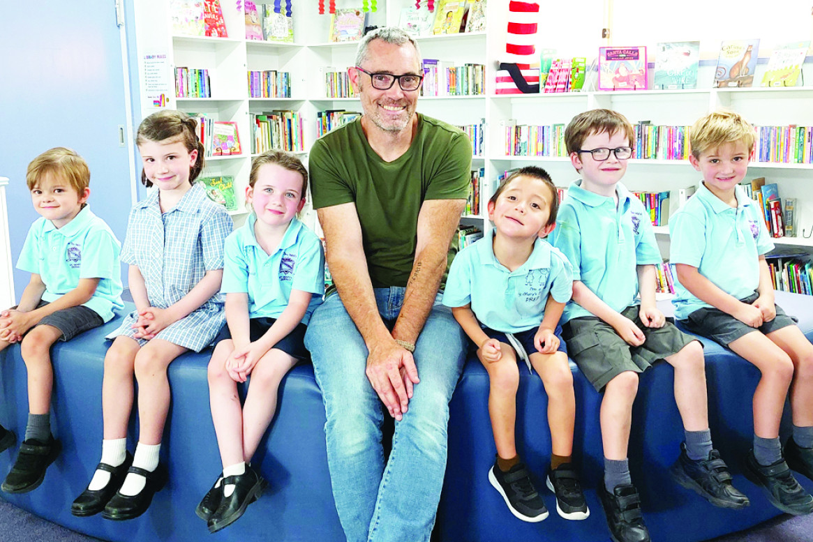 (left to right) Erik Fritsch, Madeline Adams, Charlotte Zoch, Mr Andy Malcolm, Jack Dyer, Percy Burke and George Anderson.