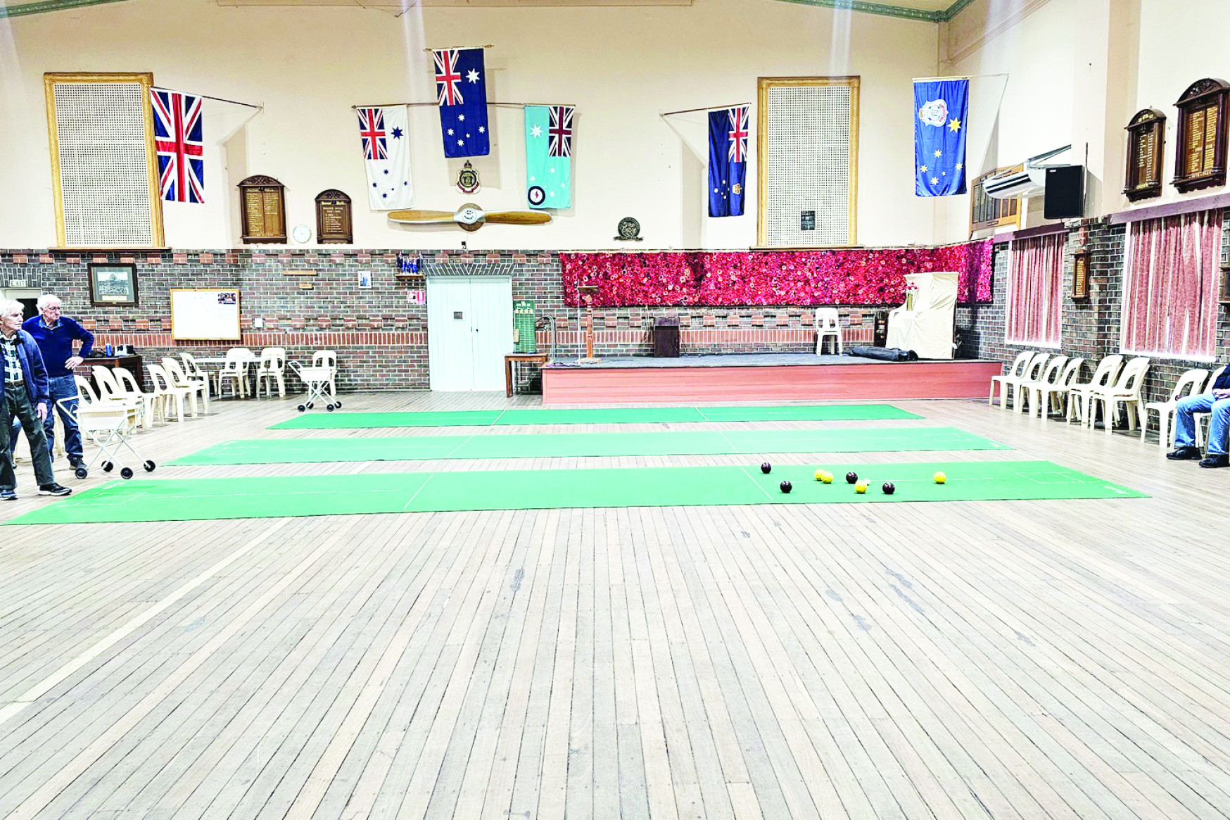 The ‘new’ lighting at the RSL Hall is appreciated by the Indoor bowlers.
