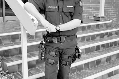 Sgt Tim Thomson, newly appointed Sergeant at the St. Arnaud Police Station. (NB. mask was removed for the photo).