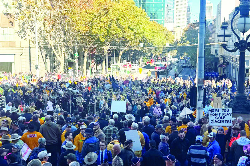 The protest last week on the steps of Parliament House. - PHOTO: M. Guy