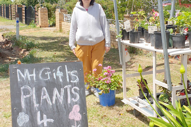 Melinda Hewitt at her stall in front of her home in Canterbury Street last weekend.