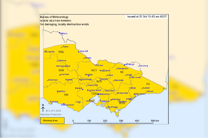 Much of the state will be affected by damaging winds and storms.